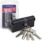 Cylindre de serrure APECS verrouillable des deux côtés - Cylindre profilé - Noir - 100 (45/55) mm, pour serrure de porte d'entrée - Avec 5 clés - Modèle SM-100(45/55)-BLM