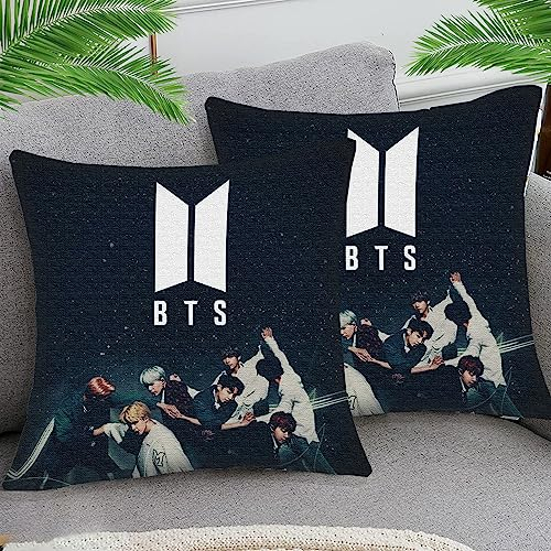 2er Set Kissenbezüge Baumwolle und Leinen Dekokissen Kissenbezug BTS Boy sty36 Sofakissen Dekorativ Couchkissen Kissenhülle für Wohnzimmer Schlafzimmer 45x45 cm