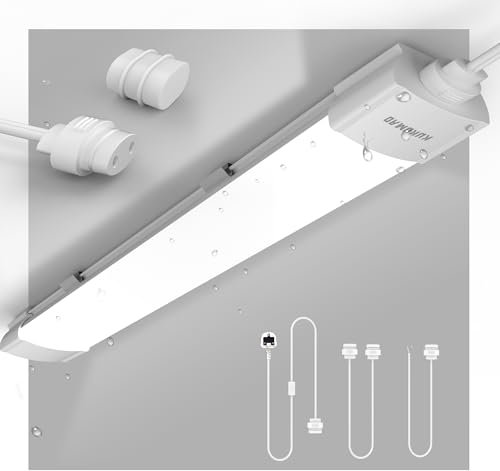 KUKUMAO LED Batten Light 2FT 18W with Plug, 6000K 2000LM Linkable Tube, Fluorescent Ceiling Strip, IP65 for Garage, Office, Kitchen, Workshop