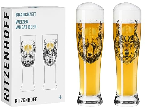 Ritzenhoff 3481008 Verre à bière de blé 500 ml - Set de 2 - Série Brauchzeit - Motif animal, or et noir - Made in Germany