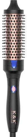 K&K Thermobürste Keratin Thermal Brush Protect Beheiztes Fass Heiße Haarbürste Ionisch Glatt Scheinen Volumen Kamm Lockenwickler Styling Tool Dual Spannung Heißluft Modellierer (schwarz, 38 mm)