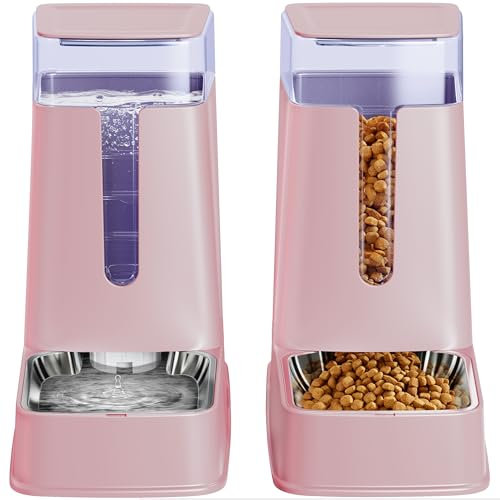Juego de dispensador de Comida para Gatos y dispensador de Agua para Gatos con Cuencos de Acero Inoxidable, comedero por Gravedad para Perros pequeños, medianos y Grandes, Mascotas