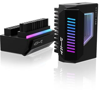 EZDIY-FAB Shield 24-Pin Winkel Adapter mit Infinity Mirror ARGB Licht,ATX 24 Pin Stromanschluss,5V 3pin ARGB Sync-180 Grad-Schwarz-1 Pack