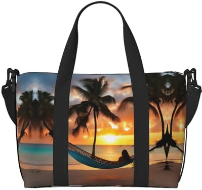 Coconut Beach - Bolsa de deporte con estampado de hamaca para mujer, bolsa de viaje para fin de semana, bolsa de lona para artículos personales, Negro -, Talla única