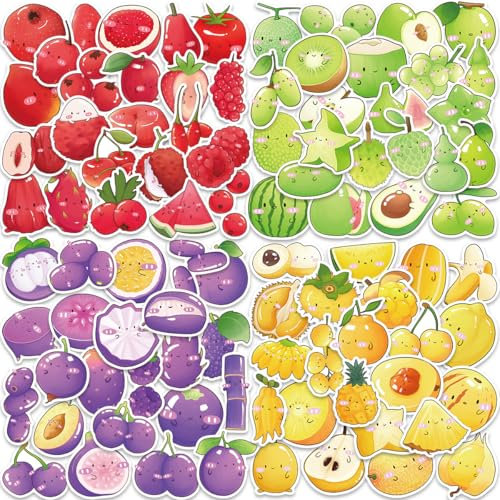 200 Pcs Cute Fruit Stickers for Water Bottles, Laptops, Scrapbooks – Kawaii Waterproof Glossy PVC Stickers Set for Kids, Children, Teens & Fruit Lovers