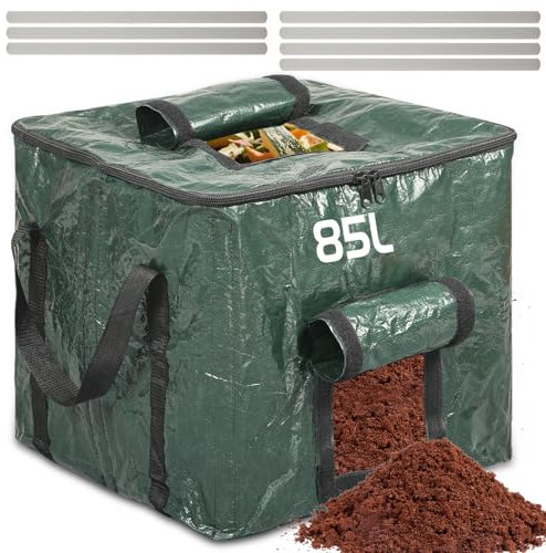 Hlimior Thermo Komposter 85L – Komposter Garten, Schnellkomposter & robuster Komposter für Küchen- und Gartenabfälle – Platzsparendes Design mit Belüftungs- und Einfüllklappe (1 Stück)