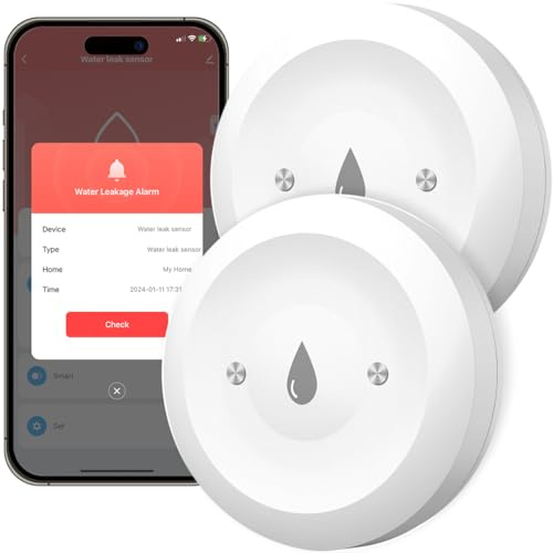 Acmerota Smarter Wasserleck-Sensor Smart Wassermelder Zigbee Gateway erforderlich, drahtloser Mini-Flutmelder für Alarm & Smart Home Automation für Küche, Bad und Keller