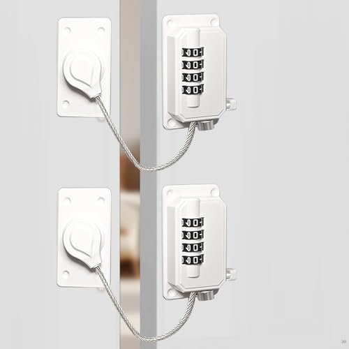 Cadenas Frigo pour Enfant, Serrure de Réfrigérateur à Combinaison, Securite Fenetre Enfant Sans Percage, Verrou Placard pour Sécurité Enfant et Sécurité Domestique, Rotatif à 360° (Blanc, 2 Pièce)