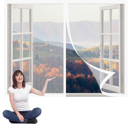 Mosquitera Ventana Magnetica 172 x 207 cm sin Taladrar Cortina Protección Contra Insectos Tela Mosquiteras de Ventanas para La Mayoría de Los Tipos de Ventanas, Blanco