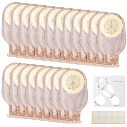 20 poches de colostomie : poche de stomie monobloc pour femmes et hommes, poche de stomie jetable avec fermeture à clip, poche de stomie monobloc drainable pour soins d’iléostomie (15 mm–65 mm)