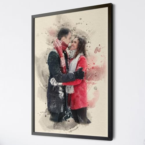 SOMEDA® Aquarell/personalisiertes Portrait von deinem Foto/als Poster, Leinwand oder gerahmtes Bild/einzigartiges Geschenk