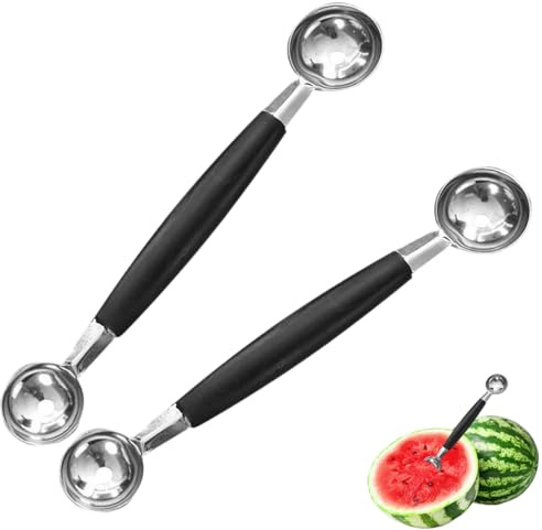 ApexPine 2 Pcs Double Head Stainless Steel Melon Baller Scoops | double head stainless steel melon baller scoop, dual side fruit ball maker for watermelon ice cream dessert kitchen use