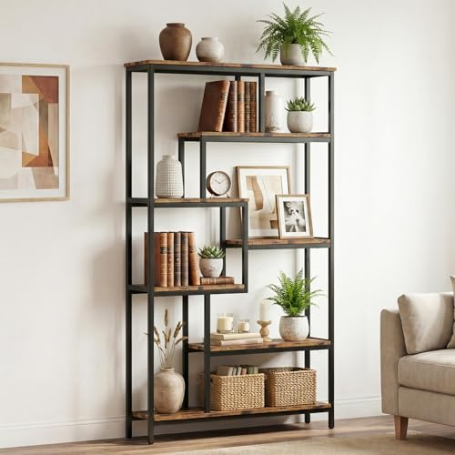 HOKEEPER Regal standfest | Bücherregal, Standregal, für Wohnzimmer, freistehend, viel Stauraum, für Bücher & Deko, passend für Wohnzimmer & Büro