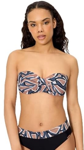 YSABEL MORA. Top Bikini Bandeau Estampado Copas C y D. con Aro Y Relleno. Tirantes Desmontables Anudados Al Cuello. Colección Beach.