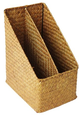Balacoo Organisateur de Bureau en Paille Tissée pour Livres et Dossiers, Panier de Rangement Pratique Conception Épaissie, pour Bibliothèque et Bureau à Domicile