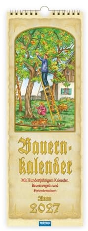 Trötsch Maxi-Streifenkalender Bauernkalender 2027 mit Hundertjährigem Kalender, Bauernregeln und Ferienterminen: Wandkalender