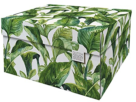 Dutch Design Brand Dekorative Aufbewahrungsboxen mit Deckel – Größe: 38,9 x 31,8 x 21,1 cm – FSC zertifizierter recycelbarer Karton (Druck: Grüne Blätter)