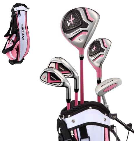 Märkt flickor-golfklubb-set för högerhänta, för barn från 9 till 12 år, inklusive förare (38,1 cm), hybridträ (22 x), 2 järn, putter, bonusställ och 2 lamplåtar