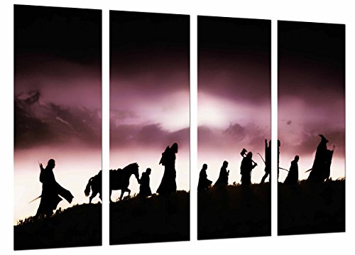 Wandbild - Herr der Ringe, Charaktere, Silhouette, 131 x 62 cm, Holzdruck - XXL Format - Kunstdruck, ref.26865