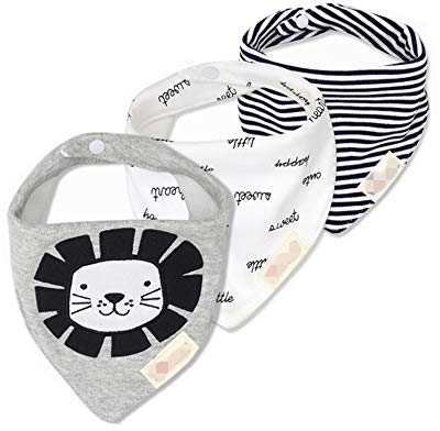 FANSU Baby Dreieckstuch Lätzchen, 3er Set Halstücher Multifunctional Saugfähig Weich Spucktuch Baumwolle Druckknopf Kleinkinder Unisex Designs (Löwe)