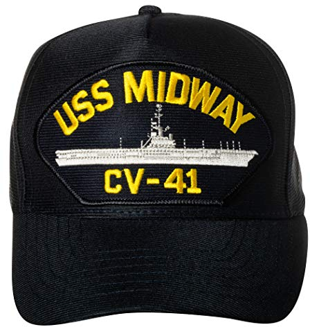 United States Navy USS Midway CV-41 Aircraft Carrier Ship Emblem Patch Hat Navy Blue Baseball Cap