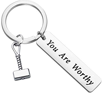 Lywjyb Birdgot Thor Hammer Geschenk Marvel Comics Avengers Thors Hammer Mjölnir Geschenk Avengers Superheld Geschenk You are Worthy Thor Schlüsselanhänger - Silber - Large