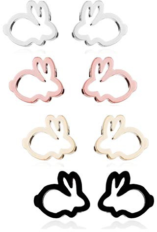 MixiuEuro Mädchen Kinder Ohrringe 2 Paar 14 K Roségold vergoldet Edelstahl winzige Kaninchen Ohrringe Schmuck Geschenk für Mädchen Kinder Sterling Silber Zirkonia, Sterling Silber, Zirkonia