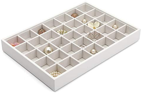 Vlando Miller Schmucktabletts stapelbares Schmuckzubehör Schmuckdisplay für verschiedene Zwecke Aufbewahrung und Organizer für Ohrring-Halsketten-Armband-Ring (35 Grid-White)