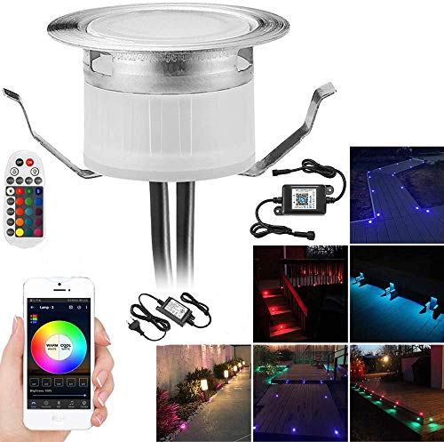 SUBOSI 20er Bluetooth RGB Led Bodeneinbaustrahle Aussen 0.6W Ø31mm IP67 Wasserdicht LED Einbaustrahler Terrasse Küche Garten Led LampeFull Kit
