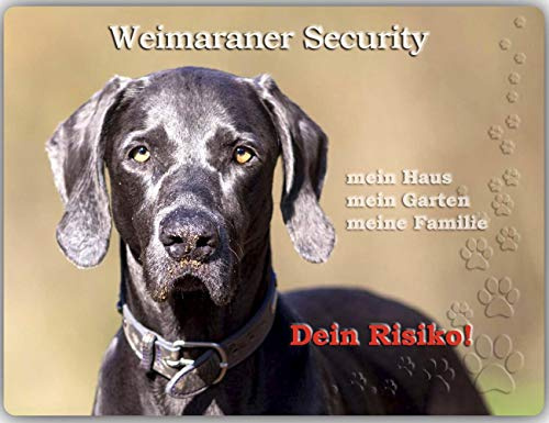 Merchandise for Fans Warnschild - Schild aus Aluminium - 20x30cm Motiv: Weimaraner Security (01)