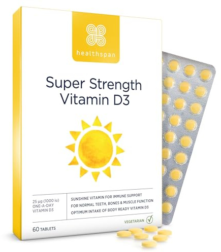 Healthspan Vitamin D3 1000iu (60 Tablets) | Immune Health | Bone, Teeth & Muscle Health | 25ug Vitamin D3 | Vegetarian