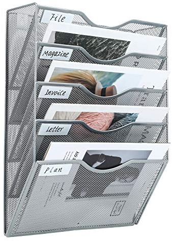 PAG Wandhalterung Dokumentenablage,Zeitschriftenhalter Wand, Wandorganizer Büro Zeitungshalter mit 5 Ebenen,für Zeitschriften/Brief/Zeitung/Notizbuch,Silberfarben