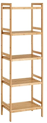 SONGMICS 5-Tier Bamboo Storage Rack for Bathroom, Kitchen, Bedroom, 31.5 x 45 x 142 cm, Natural BCB075N01