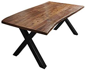 SAM Esszimmertisch 140x80 cm Xanten, Baumkantentisch nussbaumfarben, Akazienholz massiv, X-Gestell aus Metall schwarz