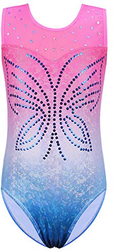 ZNYUNE Mädchen Farbverlauf Gymnastikanzug Ärmellos Kinder Gymnastik Trikot Klassisch B261 PinkBlue 10A