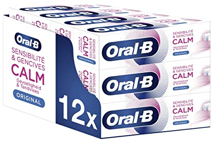 Oral-B Original Calm Sensitivity & Gum Zahnpasta, 12 Stück (12 x 75 ml), lindert sofort die Zahnempfindlichkeit und beruhigt das Zahnfleisch, umweltfreundlicher recycelter Karton