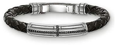 Thomas Sabo Herren Armband mit Kreuzmotiv, Leder Schwarz, 17,5cm, LB41-019-11-S