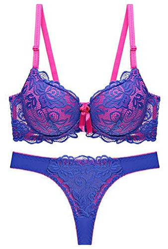 WENJUN - Set di reggiseno sexy da donna, taglie forti, con reggiseno push-up e perizoma con ferretto e perizoma (colore: viola, taglia: 90C)