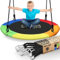 SereneLife 40” Flying Saucer Swing with Hang Kit and Center Spinner, Hanging Tree Round Circular Play Set w/Rope Straps, Cushion Padded Metal Frame, Polyester Fabric Seat, for Kids & Adult