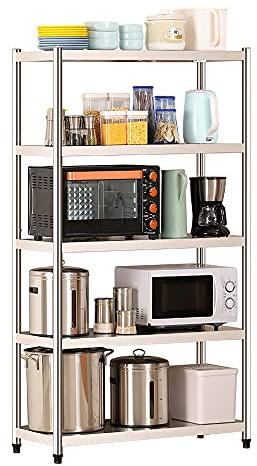 Microwave Oven Rack,45cm Wide Stainless Steel Shelving Units Heavy Duty 5 Tier Storage Shelf for Kitchen Commercial Office Garage Storage/Silver / 120cm