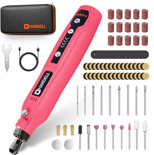 HARDELL Mini Cordless Rotary Tool, 5-Speed 3.7V Rechargeable Rotary Tool Kit with 69 Accessories, USB Charging Multi-Purpose DIY Tool for Sanding, Polishing, Drilling, Engraving(Pink 69pcs)