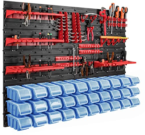 30 Stapelboxen Wandregal Kunststoff Deckel 115 x 78 cm Werkzeughalter Werkstatt Garage Lagersystem Sichtlagerkästen Schütte