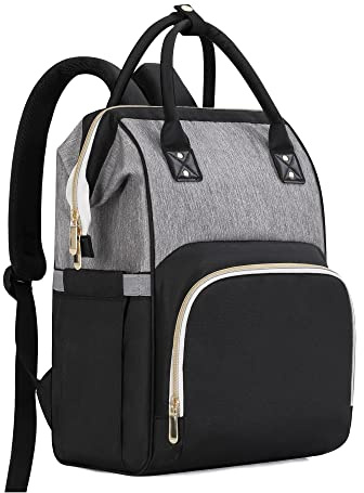 Femuar Wickeltasche, Rucksack, multifunktional, für Mädchen und Jungen, große Kapazität, Reise-Wickeltasche, Schwarz / Grau
