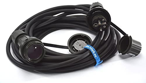 Hilark Enrouler électrique H07RN-F 3g4 mm (3x4 mm2) IP68 - Cordon prolongateur Câble en Caoutchouc pour Chantier, Industrie, extérieur (1 mètre, Fil noir, fiche et prise verte)