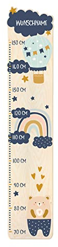 PrintPlanet® - Holz-Messlatte-Schmal mit Namen gestalten - Messlatte für Kinder personaliseren - Motiv: Wolken