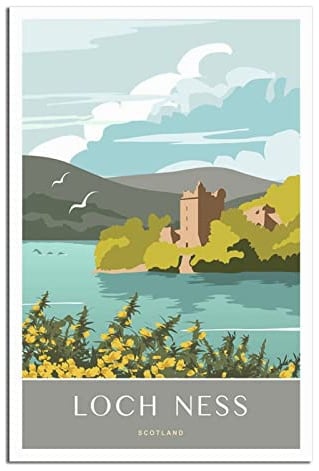 Vintage Loch Ness Schottland Skyline Reise-Poster, dekorative Poster, modernes Schlafzimmer, Leinwand-Kunst, Poster, Bild, Gemälde, Poster, Wanddekoration, Kunst, Geschenk