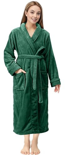 NY Threads Damen-Bademantel, Fleece, Schalkragen, lang, flauschig, Grün, Small