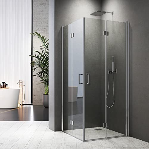Scharnier Duschkabine Eckdusche 90x100x195cm Duschkabine Drehfalttür 100x90 Falttür Eckeinstieg Drehfalttür 180° Dusche Duschkabine Eckdusche 6mm NANO Glas Höhe 195cm