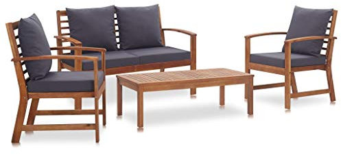 IMIEE Akazienholz Massiv Gartenmöbel-Sets 4-TLG. mit Auflagen Sitzgruppe Gartenset Lounge Sofa Gartenbank Gartenstuhl Sitzgarnitur Gartengarnitur (Dunkelgrau)