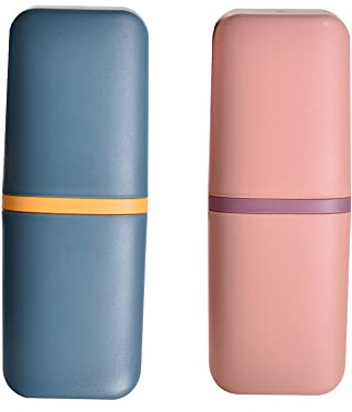 Porta Spazzolino da Denti da Viaggio, 2 pezzi porta spazzolino da viaggio plastica Scatola Porta Spazzolino e Dentifricio Portaspazzolino da viaggio in plastica per viaggi e bagno (rosa, blu)